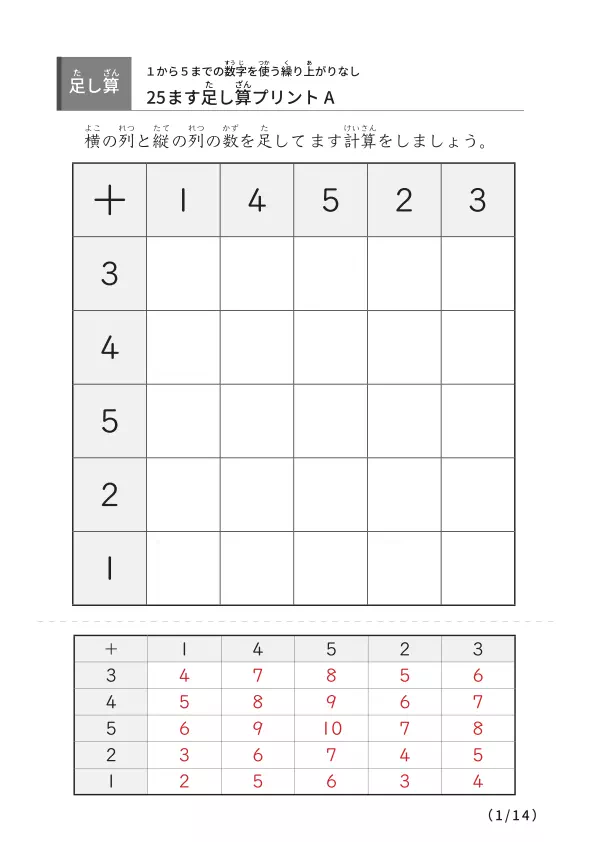繰り上がりのない25マスA