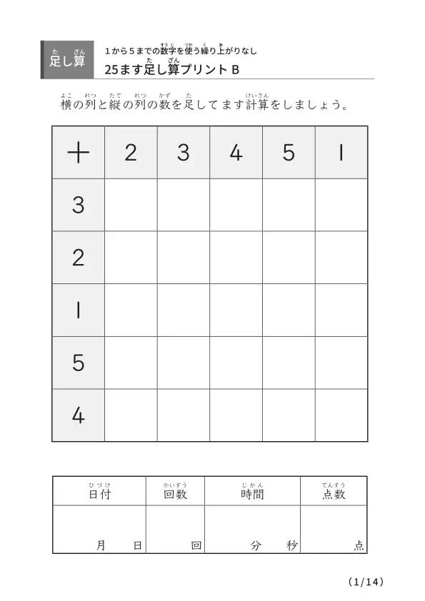 繰り上がりのない25マスB