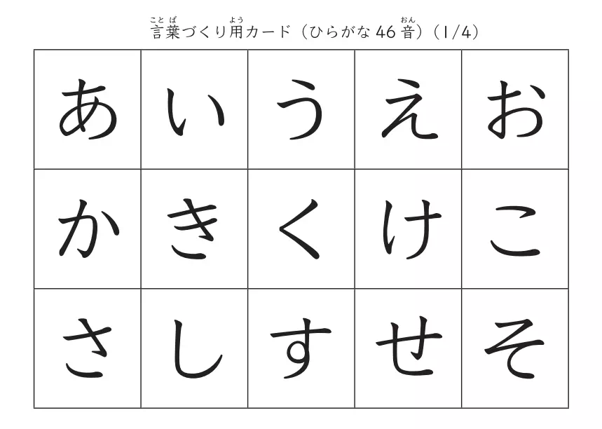 ミニサイズの「言葉作り用カードひらがな②」