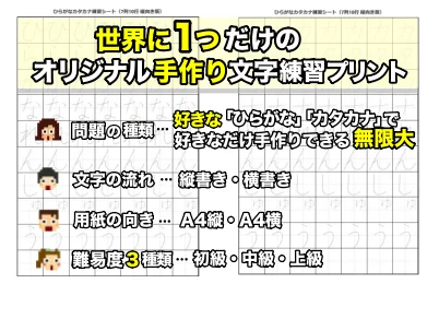 縦書き縦向きひらがな・カタカナ練習プリント