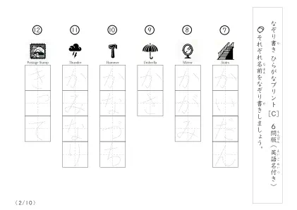 「絵を見てなぞり書き」英語名付き身近な物名60なぞり書き
