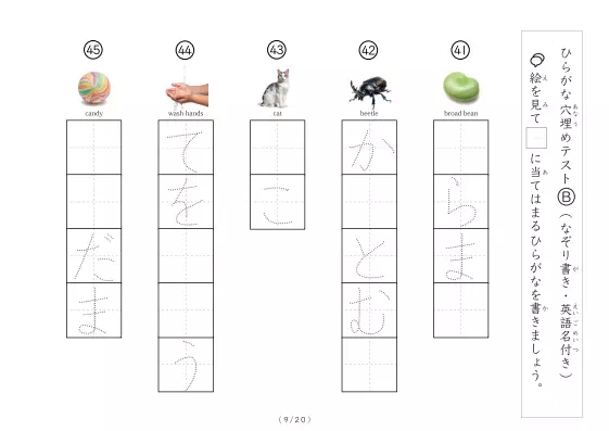 「穴埋めひらがなテストB（写真付）」穴埋めひらがなテストB（写真付）