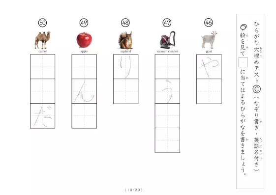 「穴埋めひらがなテストB（写真付）」穴埋めひらがなテストB（写真付）