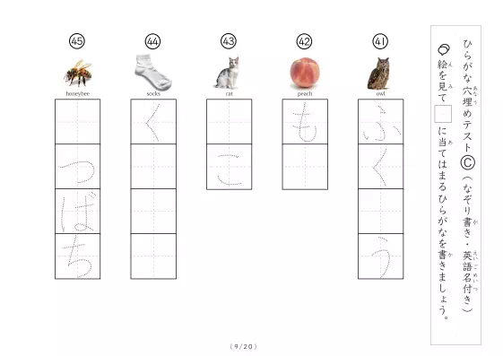 「穴埋めひらがなテストB（写真付）」穴埋めひらがなテストB（写真付）