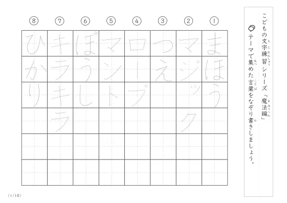 魔法に関する言葉で文字練習