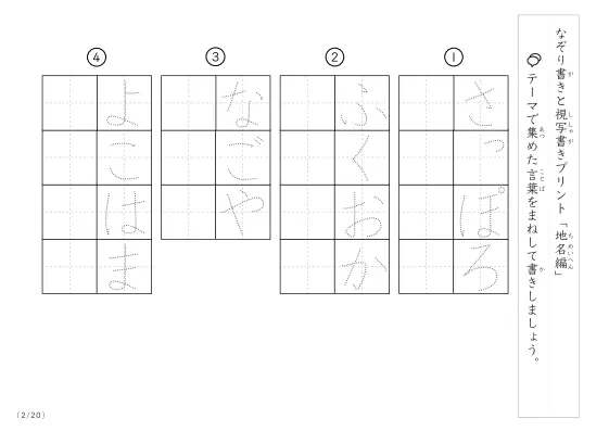 「なぞりと視写書き」地名にまつわる言葉で文字練習