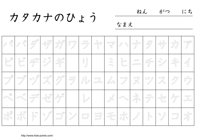 カタカナ一覧表 (B)