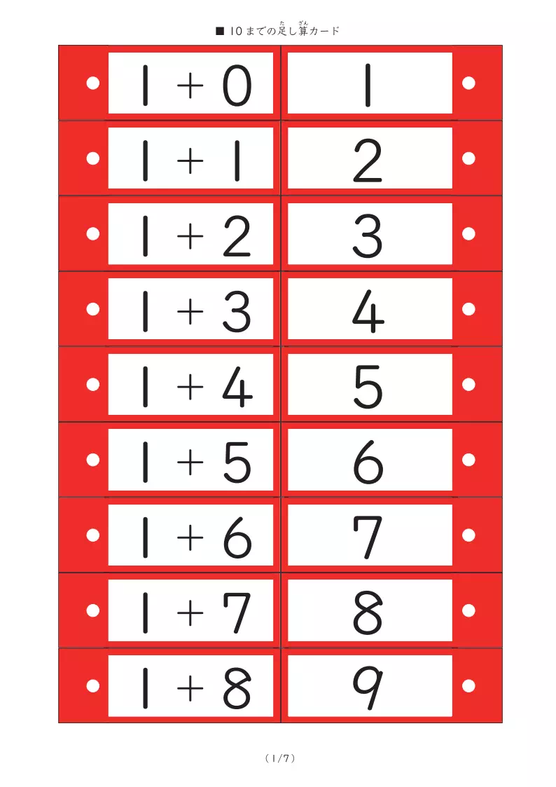 答えが10までの足し算カード