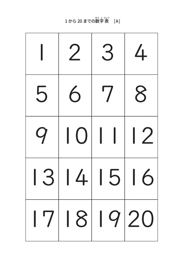 1から20までのシンプル数字表