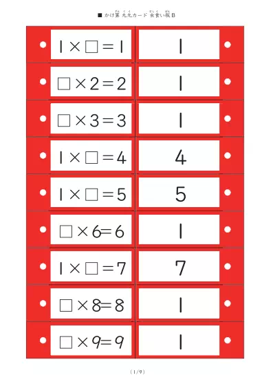 「九九実力確認」虫食い九九カード B2