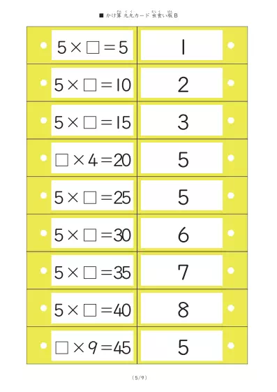 「九九実力確認」虫食い九九カード B2