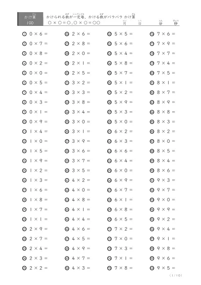 掛け算(九九)の計算問題A3