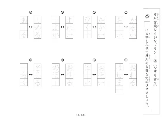 「反対言葉穴埋め1つ版100問プリント(小)」反対言葉穴埋め1つ版100問プリント(小)
