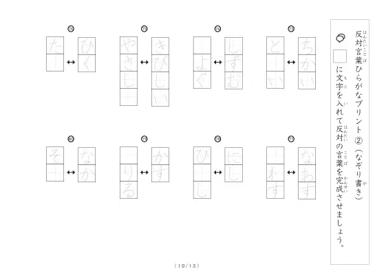 「反対言葉穴埋め1つ版100問プリント(小)」反対言葉穴埋め1つ版100問プリント(小)