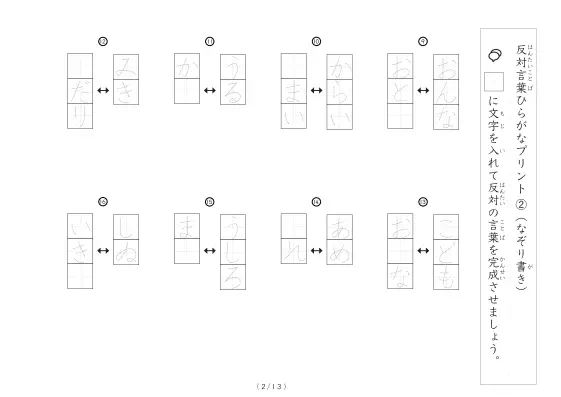 「反対言葉穴埋め1つ版100問プリント(小)」反対言葉穴埋め1つ版100問プリント(小)
