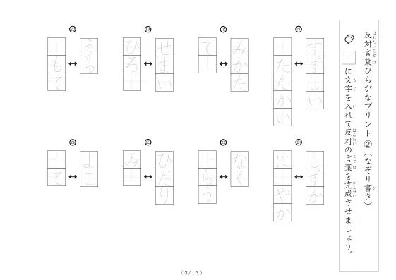 「反対言葉穴埋め1つ版100問プリント(小)」反対言葉穴埋め1つ版100問プリント(小)