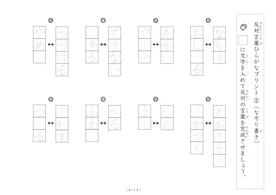 「反対言葉穴埋め1つ版100問プリント(小)」反対言葉穴埋め1つ版100問プリント(小)
