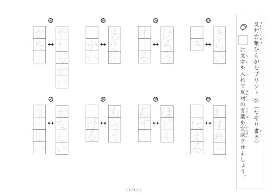 「反対言葉穴埋め1つ版100問プリント(小)」反対言葉穴埋め1つ版100問プリント(小)