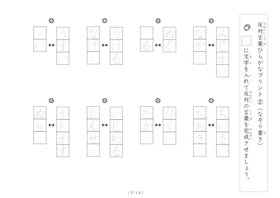 「反対言葉穴埋め1つ版100問プリント(小)」反対言葉穴埋め1つ版100問プリント(小)