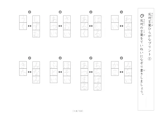 「反対言葉100問プリント(小)」反対言葉100問プリント(小)