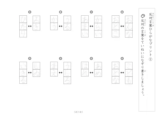 「反対言葉100問プリント(小)」反対言葉100問プリント(小)
