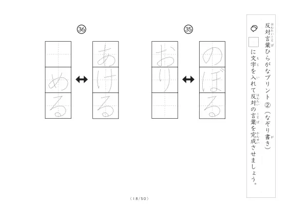 「反対言葉穴埋め1つ版100問プリント」反対言葉穴埋め1つ版100問プリント
