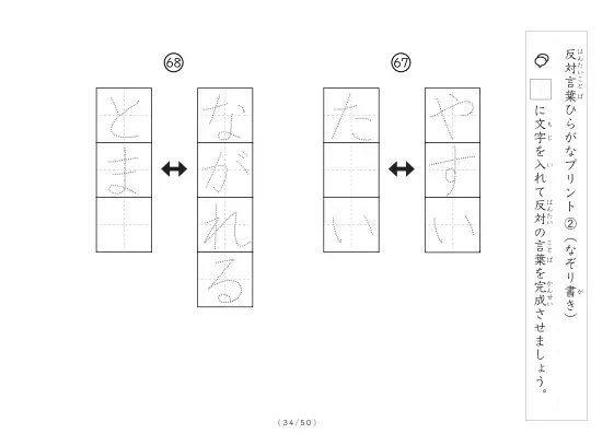 「反対言葉穴埋め1つ版100問プリント」反対言葉穴埋め1つ版100問プリント