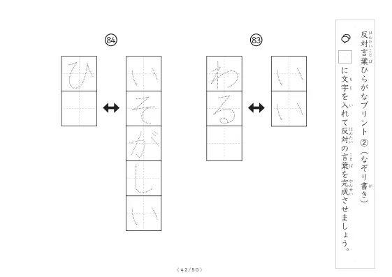 「反対言葉穴埋め1つ版100問プリント」反対言葉穴埋め1つ版100問プリント