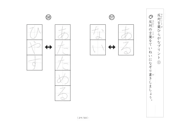 「反対言葉100問プリント」反対言葉100問プリント