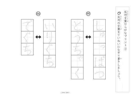 「反対言葉100問プリント」反対言葉100問プリント