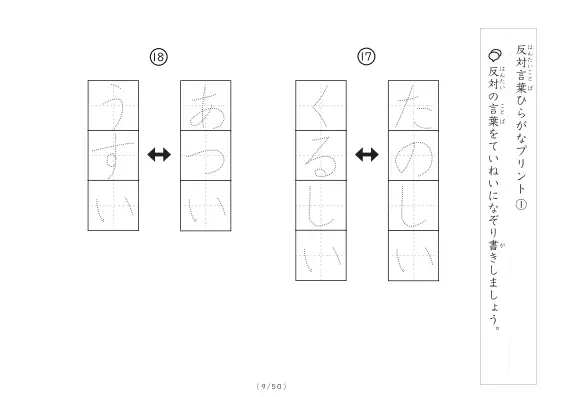 「反対言葉100問プリント」反対言葉100問プリント