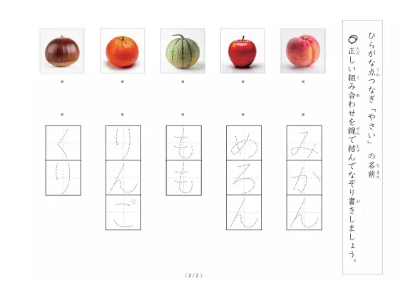 「果物写真と言葉の線結び」果物写真と言葉の線結び